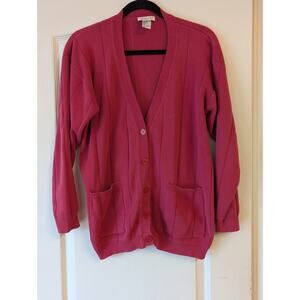 Talbots Cardigan Sweater. Women's size Small. Deep Pink, 100% Cotton, Pockets